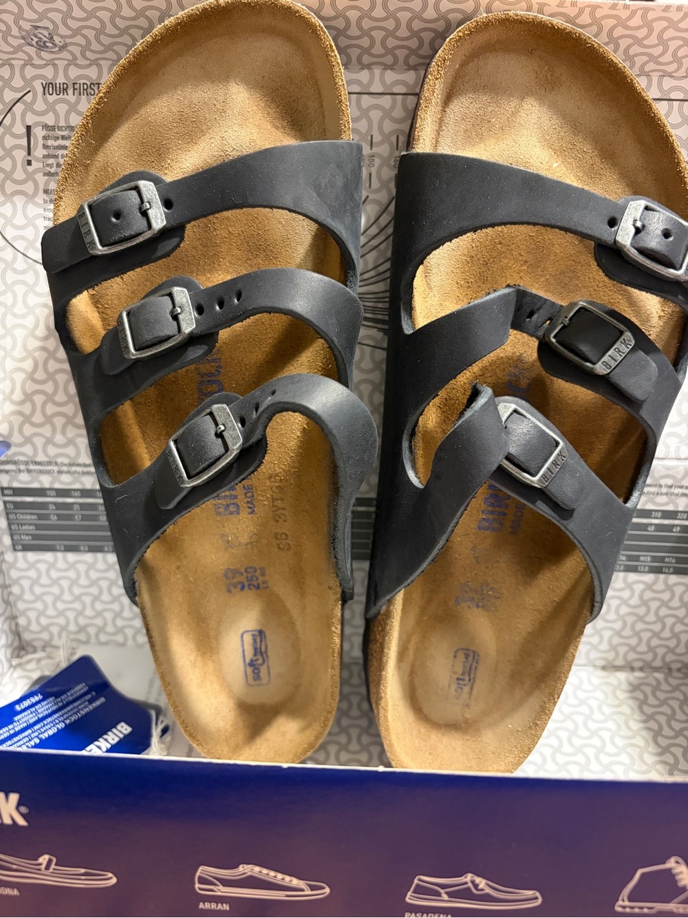 Birkenstock Florida Soft Footbed sandals black Birko-Flor. Size 39 EU Women’s 8